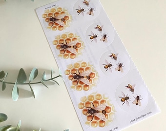 Watercolor Honey Bee Sticker Sheet, Insect Labels