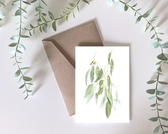 Eucalyptus botanical watercolour card - Australian Greeting Card, Australian native plant, Australian drawings, Australian gift