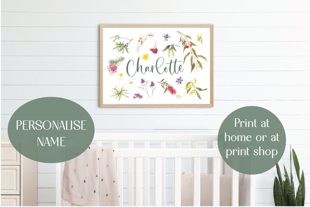 Personalized Australian Wildflower Name Print – Custom Nursery Art ...