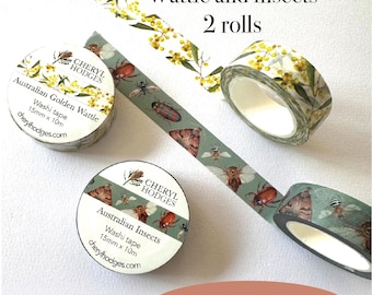 Washi tape 2 rolls - Golden Wattle and Australian insects