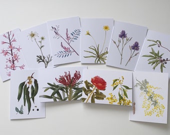 Set of 10 Australian wildflower cards - Australian native plants, Australian watercolour paintings, Australian gift, plant lover gift