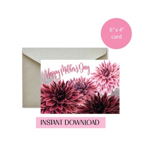 Tarjeta imprimible del Día de las Madres, Tarjeta Dahlia, Tarjeta de felicitación botánica, Descarga digital, Ilustración de plantas