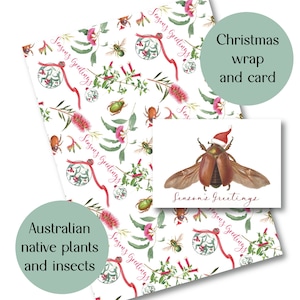 Confezione natalizia Piante e insetti nativi australiani - Carta da regalo e cartolina di Natale, regalo australiano, arte australiana