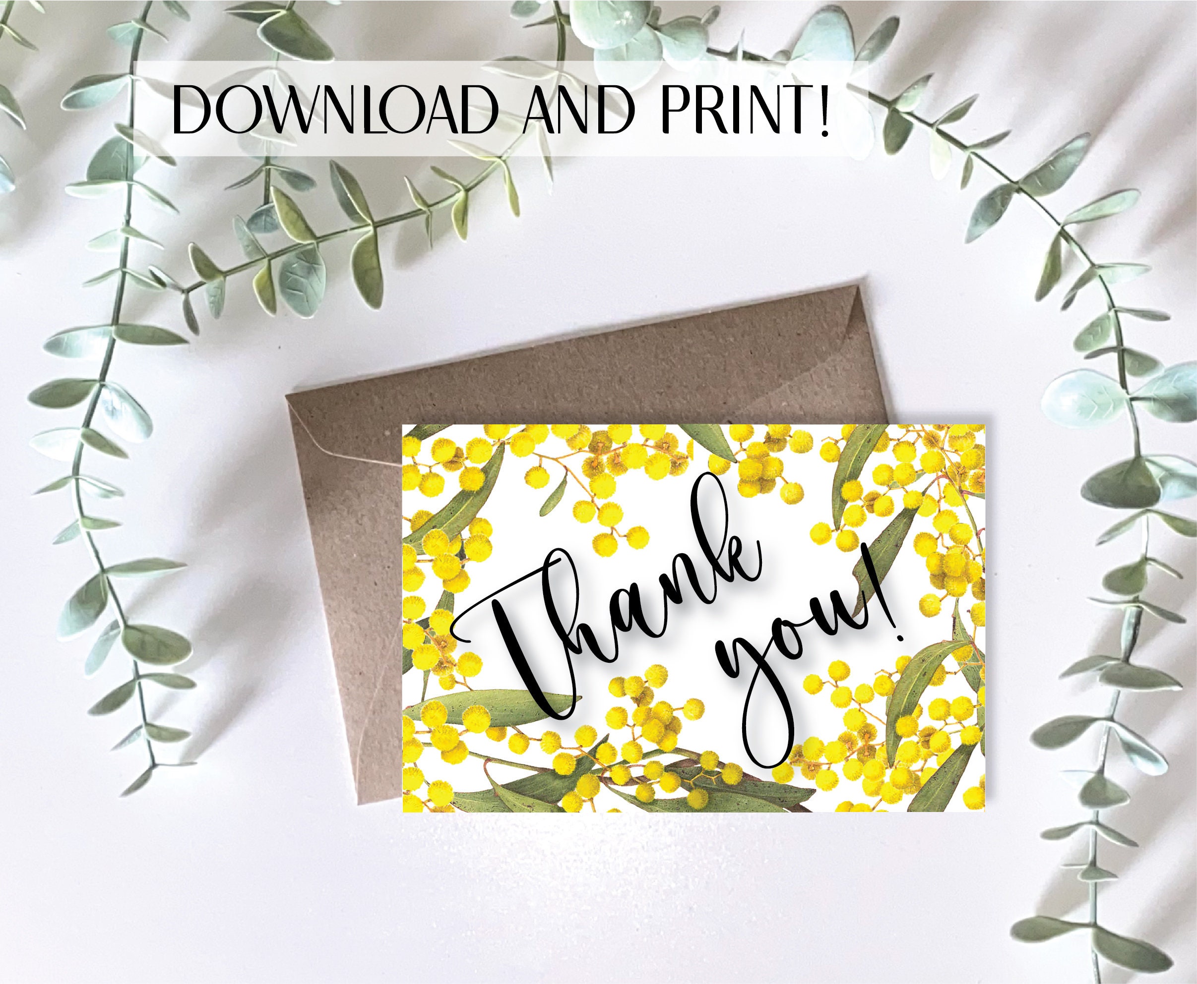 Wattle Thank You Card, Printable Australian Greeting Card, Digital