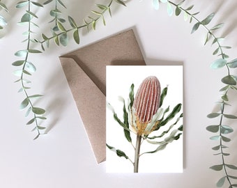 Firewood Banksia greeting card, Banksia menziesii Australian Greeting Card, Australian native plant