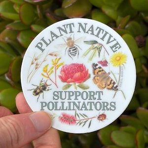 Plant native support pollinators sticker, Australian native plants and insects sticker