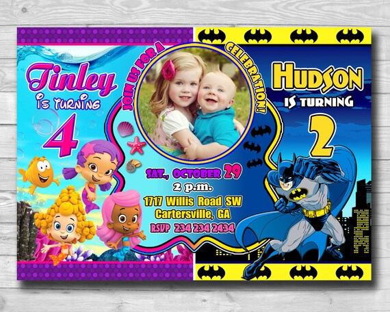 Urodziny Rodzeństwa Zaproszenie Bliźniaki Zaproszenie Batman Etsy