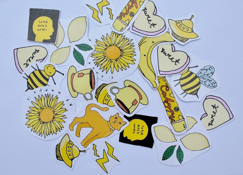yellow aesthetic stickers etsy