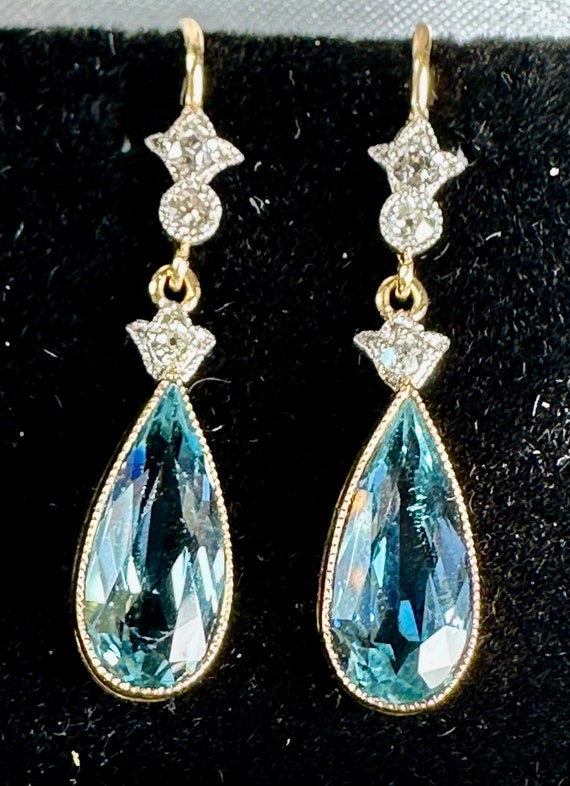 Aquamarine Drop Earrings in 15 Carat Gold With Diamonds