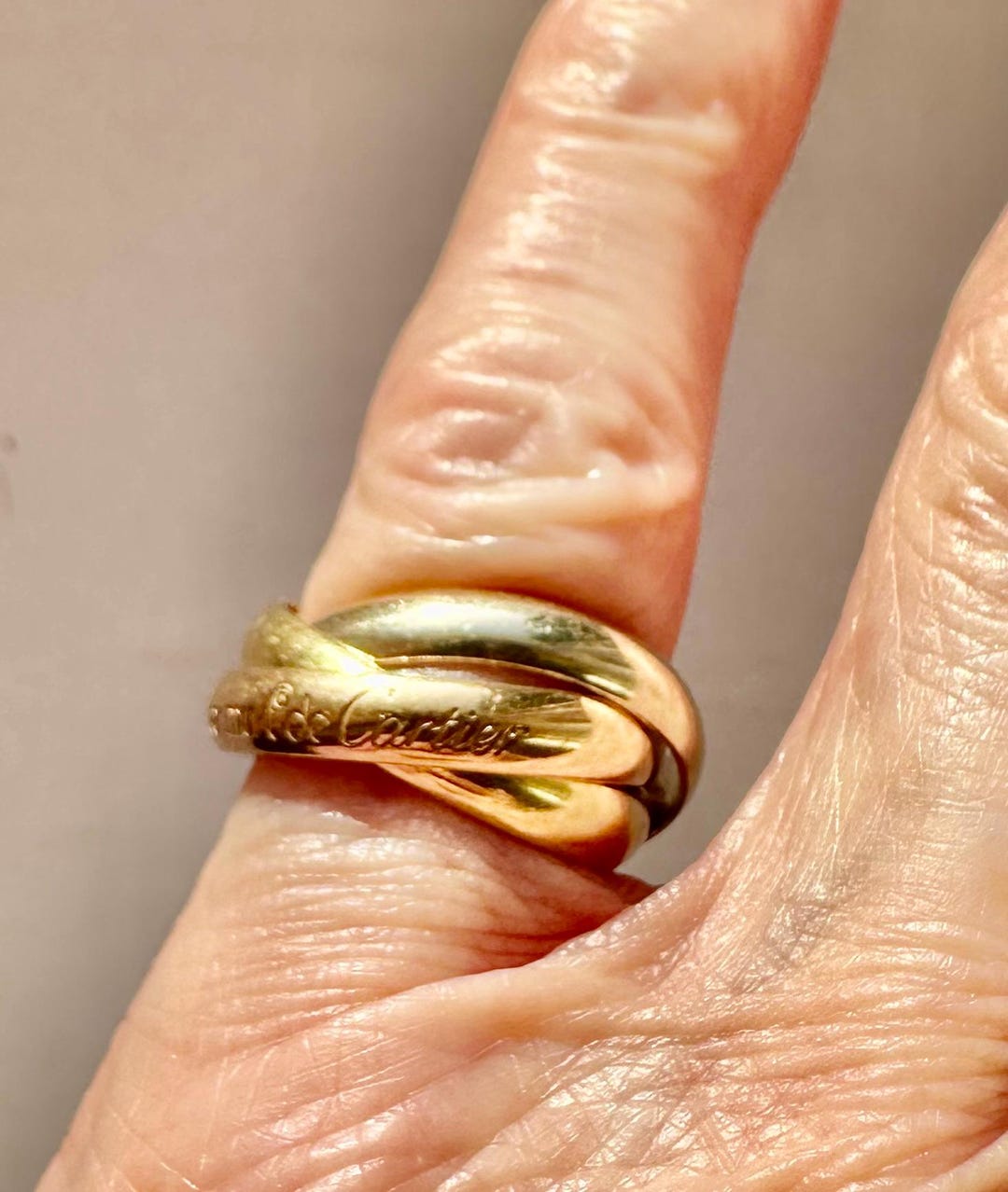 Vintage Trinity Ring in 18 Carat Rose, Yellow and White Gold, Fully ...