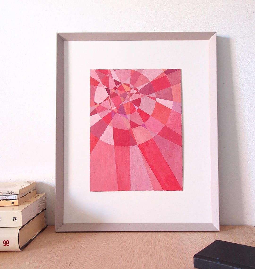 Geometric Abstract Painting- Red and Pink Art, Hand Painted Artwork ...