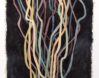 Abstract Watercolor Painting, Minimalist Small Art, Contemporary Wall Art, Dark Paintings.