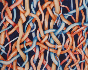 Abstract Watercolor Painting of Organic Shapes. Original Hand-Painted Artwork, Small Abstract Painting.