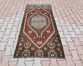 Oushak Rug 3.1x7ft Turkish Rug Vintage Rug Boho Rug Mute Brown Burgundy Oushak Rug Anatolian Rug Handknotted Kitchen Runner Antique