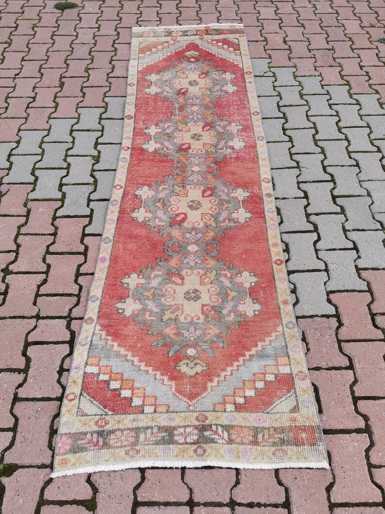 Oushak Runner 2.5x9 ft Vintage Rug Boho Rug Red Pink Oushak Etsy