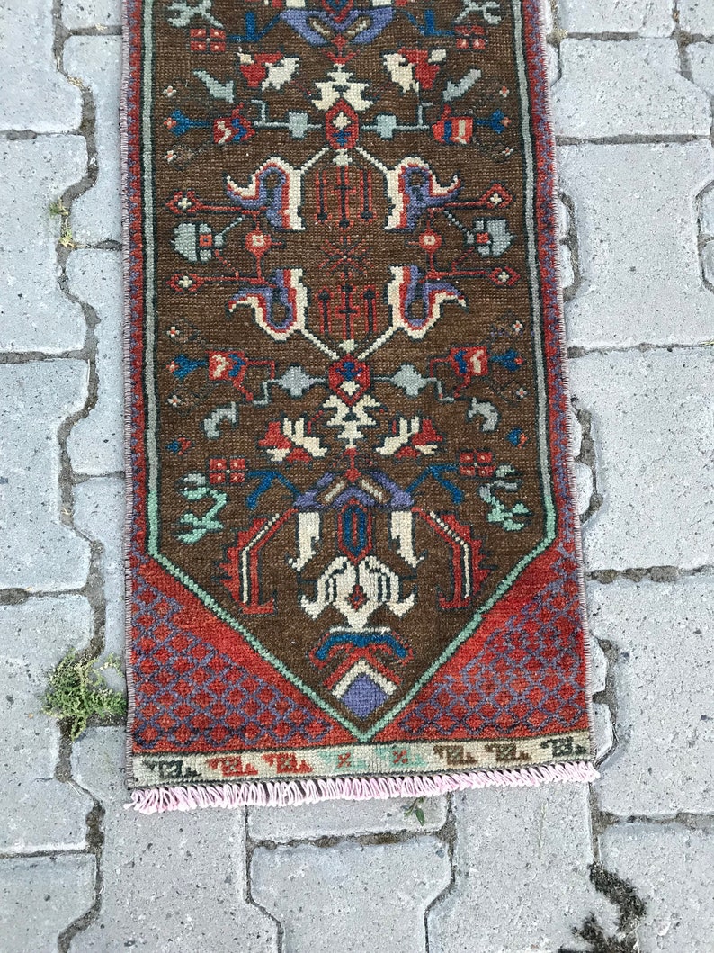 Oushak Rug 1.3x3ft Turkish Rug Vintage Rug Boho Rug Mute Redish Orange Small Oushak Rug Anatolian Handknotted Handwoven Runner Rug Doormat