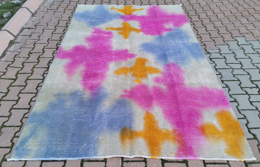 Surreal Rug / Colorful Rug / Vintage Turkish Rug / Oushak Rug - Etsy