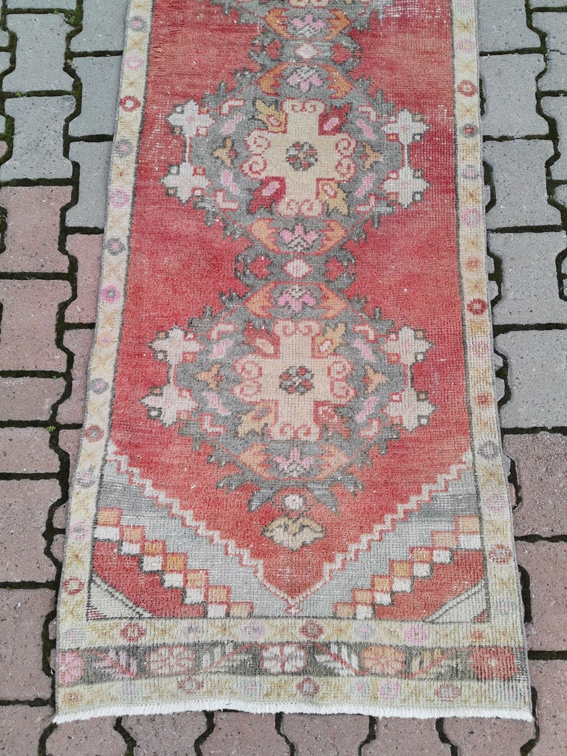 Oushak Runner 2.5x9 ft Vintage Rug Boho Rug Red Pink Oushak Etsy