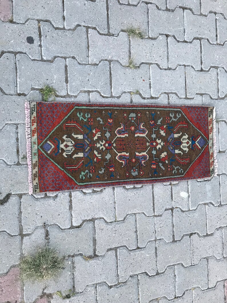 Oushak Rug 1.3x3ft Turkish Rug Vintage Rug Boho Rug Mute Redish Orange Small Oushak Rug Anatolian Handknotted Handwoven Runner Rug Doormat