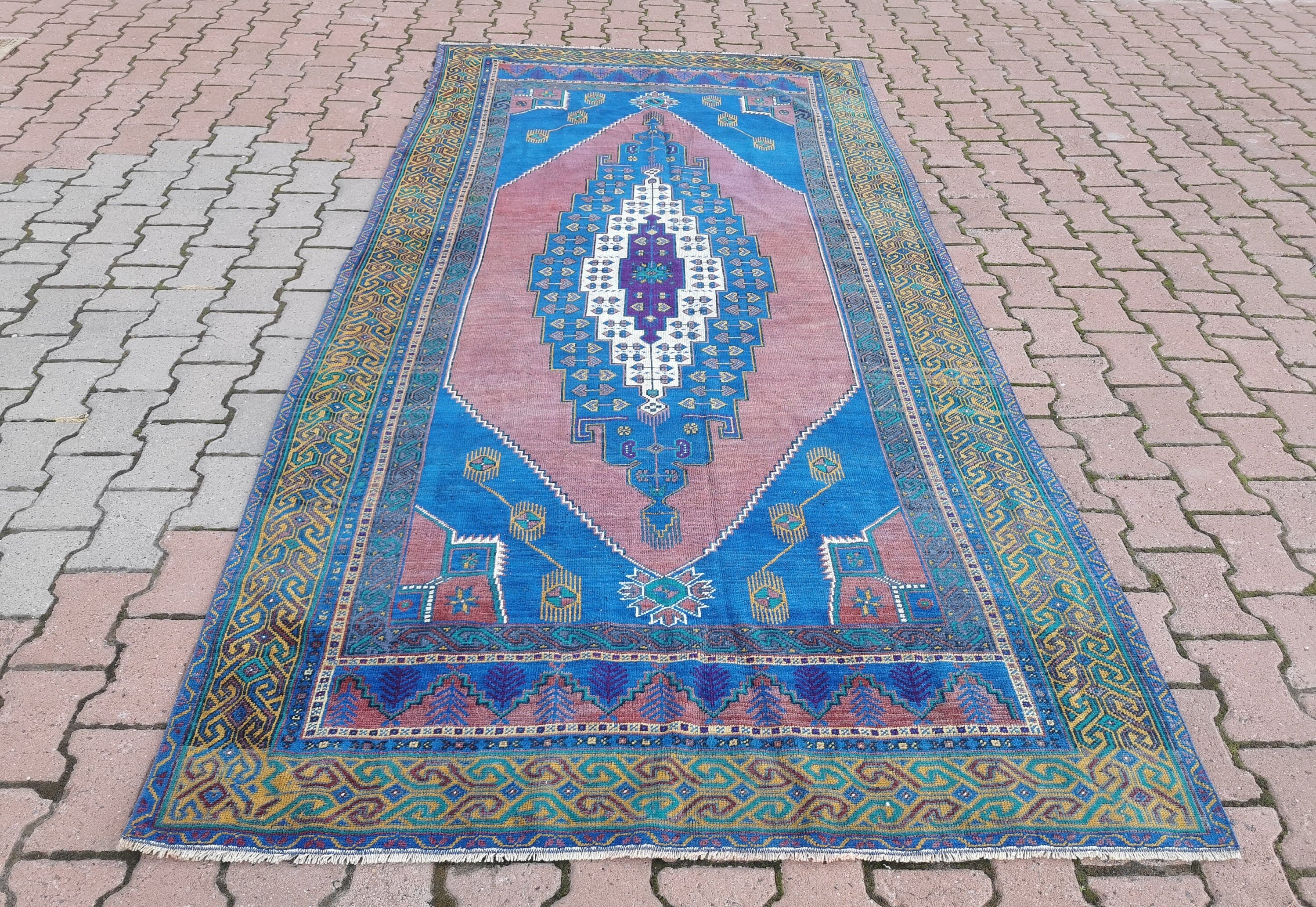 Vintage Turc Handwoven 5x10.3 Ft Oushak Rug Wool Low Pile Handknotted Arménien Runner Décoratif Cuis