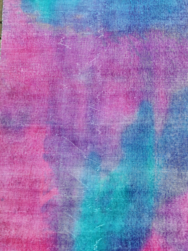 Surreal Oushak Rug 3.8x7ft Vintage Rug Boho Rug Pink Blue Etsy