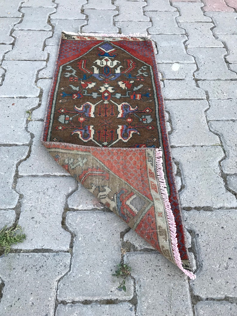 Oushak Rug 1.3x3ft Turkish Rug Vintage Rug Boho Rug Mute Redish Orange Small Oushak Rug Anatolian Handknotted Handwoven Runner Rug Doormat