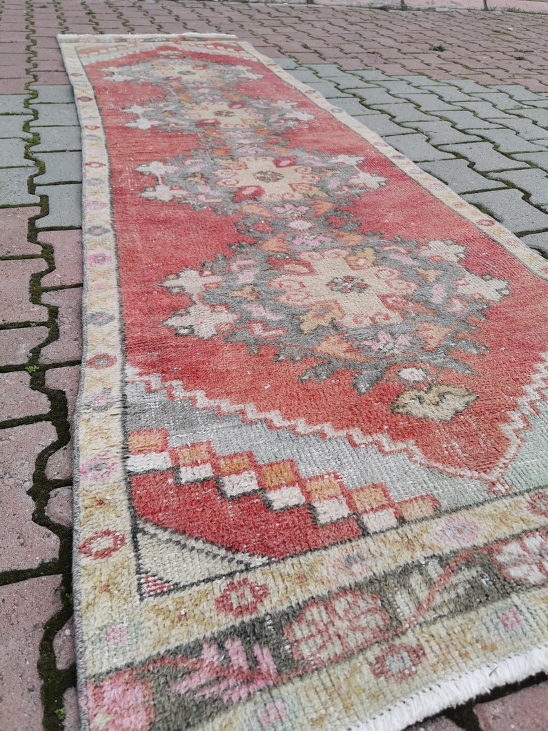 Oushak Runner 2.5x9 ft Vintage Rug Boho Rug Red Pink Oushak Etsy