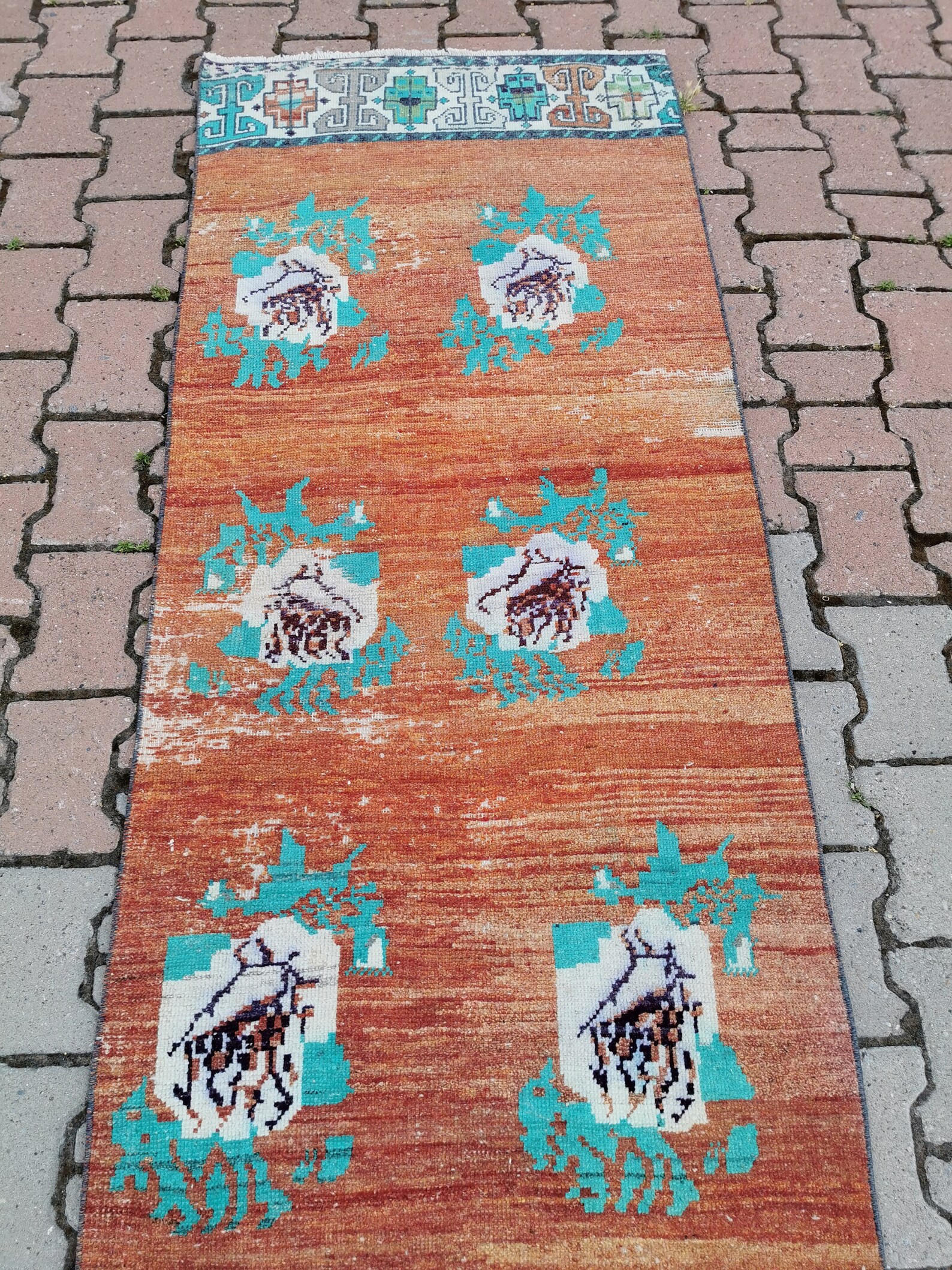 Vintage runner rug / oushak rug / kitchen rug / hallway rug / Etsy