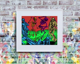 Scheletri danzanti ispirati ad Andy Warhol, Download istantaneo, Stampa poster, Pop Art, Decorazione murale digitale, Polpo, Tie Dye, Tedesco, Wild Warhol