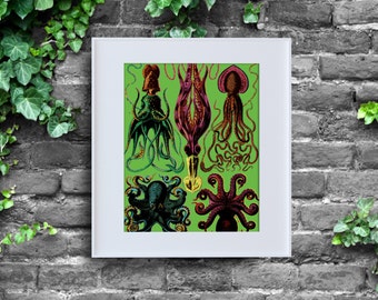 Andy Warhol ha ispirato Haeckel Squid, Download istantaneo, Stampa poster, Pop Art, Decorazione murale digitale, Polpo, Verde Rosso, 8x10, Wild Warhol