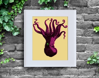 Andy Warhol inspiró el pulpo HMS Challenger, descarga instantánea, impresión de carteles, arte pop, decoración de pared digital, calamar, amarillo, 8x10, Warhol salvaje