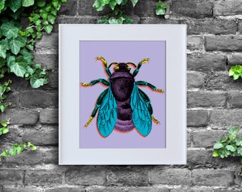 Andy Warhol Inspired Haeckel Bee, Instant Download, Poster Print, Pop Art, Digital Wall Decor, Honey Bee, Teal Purple, 8x10, Wild Warhol