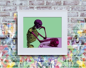 Andy Warhol Inspired Skeleton Contemplating Life, Instant Download, Poster Print, Pop Art, Digital Wall Decor, Fabrica, 8x10, Wild Warhol