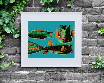 Andy Warhol inspiró el pez gótico Haeckel, descarga instantánea, impresión de carteles, arte pop, decoración de pared digital, pescado, verde azulado, 8x10, Warhol salvaje