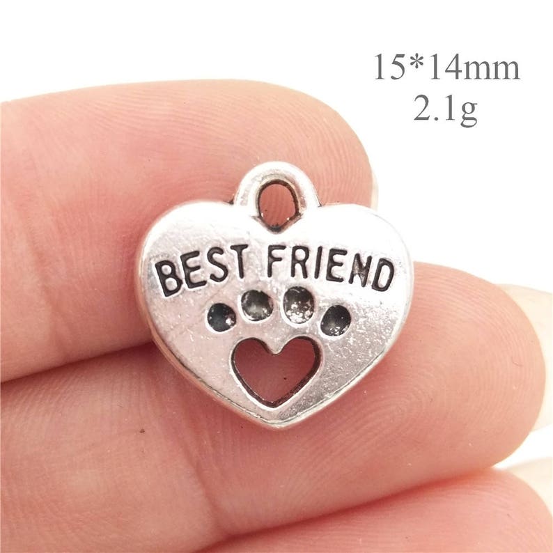 2468 pcs Best Friend Charms Antique Silver Tone with Heart Dog Paw 2 Sided