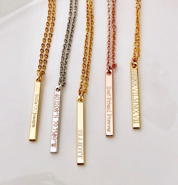 Personalize name Delicate Vertical Bar Necklace Bridesmaid | Etsy