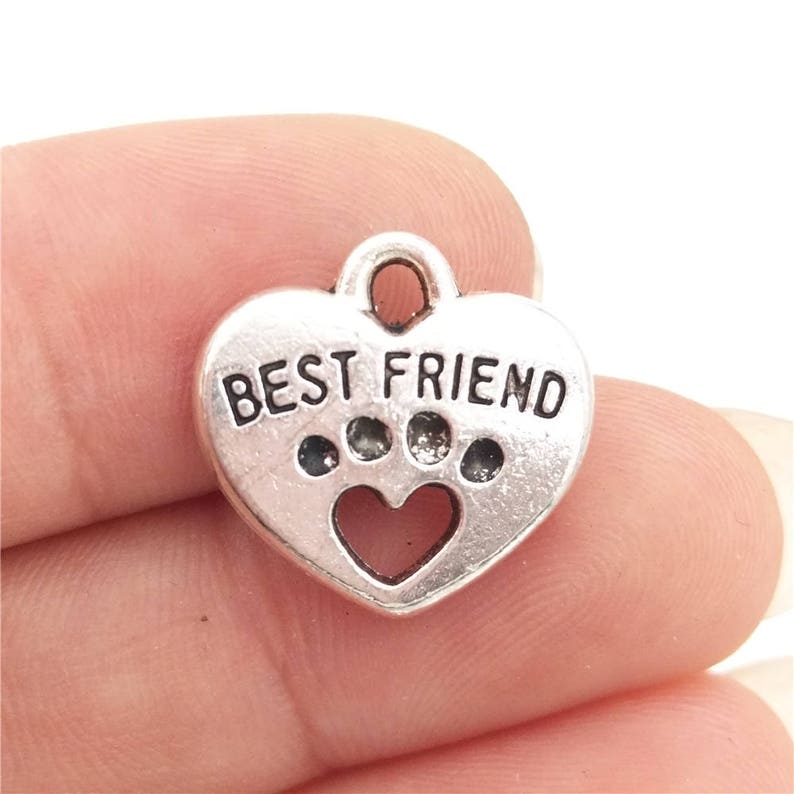 2468 pcs Best Friend Charms Antique Silver Tone with Heart Dog Paw 2 Sided