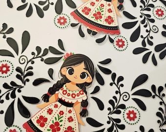Mexican girl Talavera UVDTF Wrap: Black Cielito Lindo design transfer
