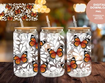 Cielito Lindo Design butterfly PNG:  White Talavera mariposa (Digital File for 16oz Libbey Cup)