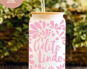 Pink Talavera Wrap PNG: Mexican Cielito Lindo Design (Digital File for 16oz Libbey Cup)