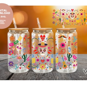 Dia de los muertos png, Tag der Toten 16 Unzen Glasdosenverpackung, Schädel Clipart, Zuckerschädelgeschenk, Cielito Lindo Wrap, Altar Dia Muertos Mexiko