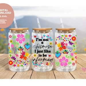 Art mexicain 16 oz Libbey Glass Can wrap png, design talavera, fleurs colorées, png chismosa, design gossip girl, pas un chismosa informé