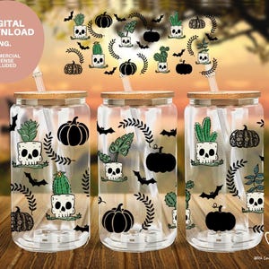 Halloween plant lady png, wrap plantenpot, pompoenen en planten wrap, halloween svg, schedelpotten, halloween wrap, plant lady zwarte pompoenen png