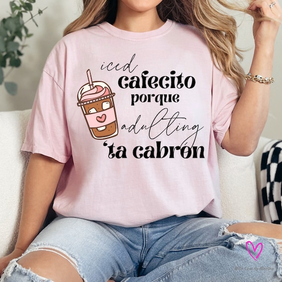 Iced Cafecito Adulting Latina Design: PNG bilingual spanglish funny quote (Digital Download)