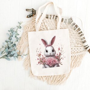 Niedlicher Osterhase mit rosa Frühlingsblumen, Osterhase png, Kaninchen mit rosa Blumen Clipart, koketter Hase png, Osterhase Grafik