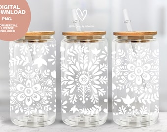 White Talavera Flower Wrap Design: Mexican Cielito lindo snowflake Pattern PNG (Digital Download)