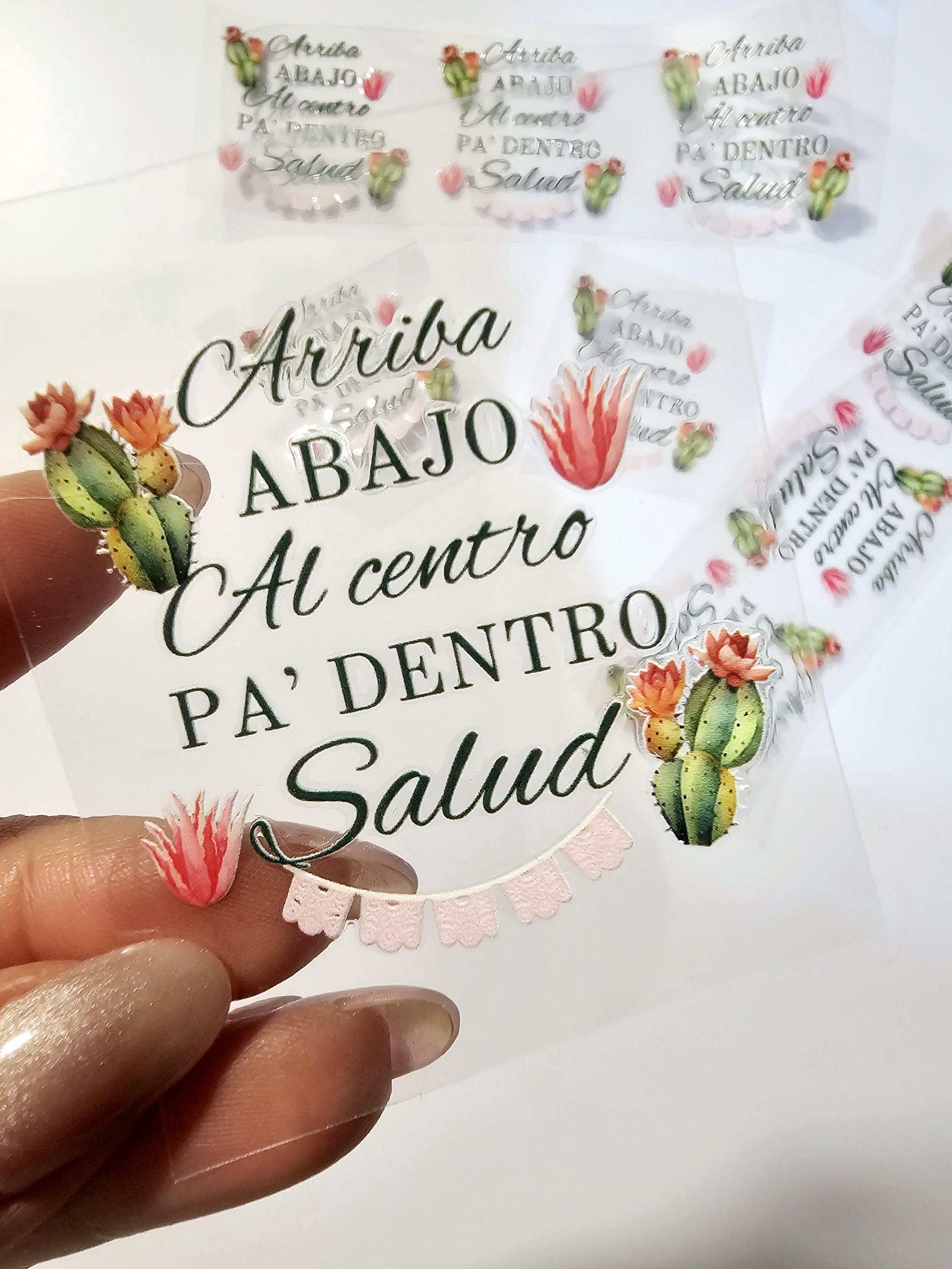 Mexican shot glass UVDTF decal, arriba abajo al centro pa dentro, shooter decal, mexican tequila uvdtf decal, desert vibes decal, sold sets