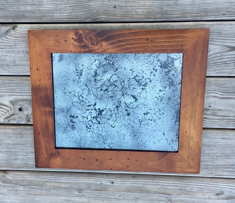 11x14 Antiqued Mirror With Woodgrain Frame Etsy