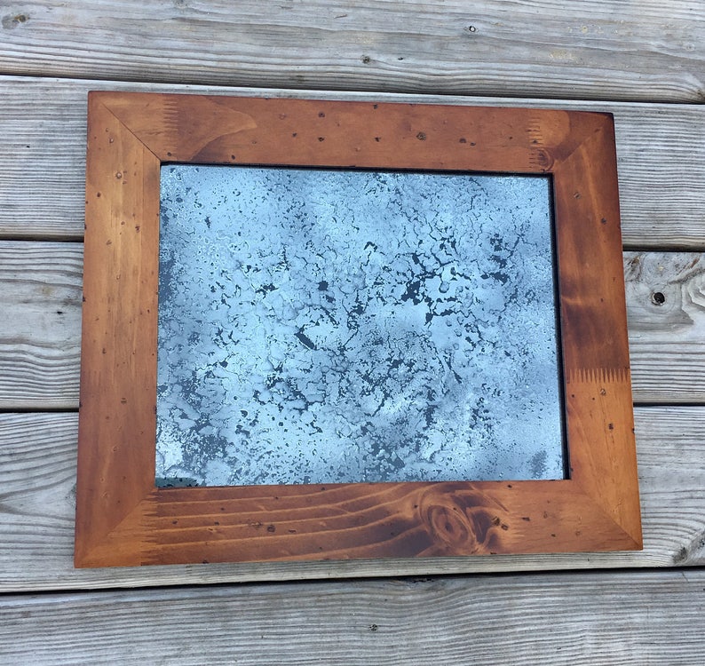 11x14 Antiqued Mirror With Woodgrain Frame Etsy