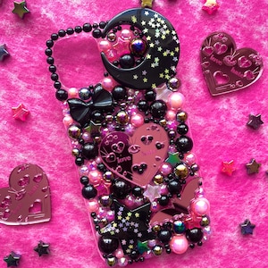 Love x Hate heart pink & black decoden phone case